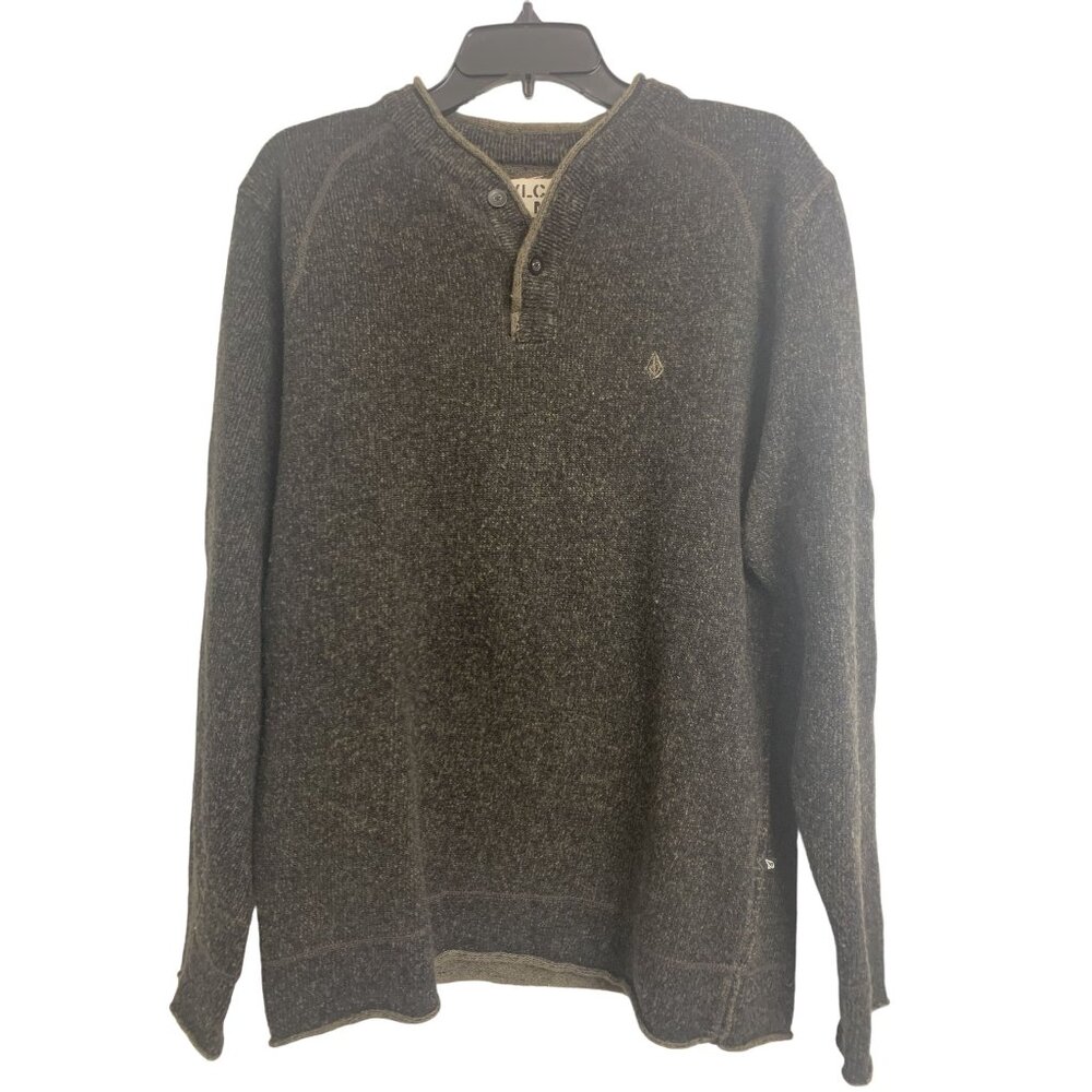 Volcom Scout Wool Henley Pullover Sweater Size L Dark Green‎
